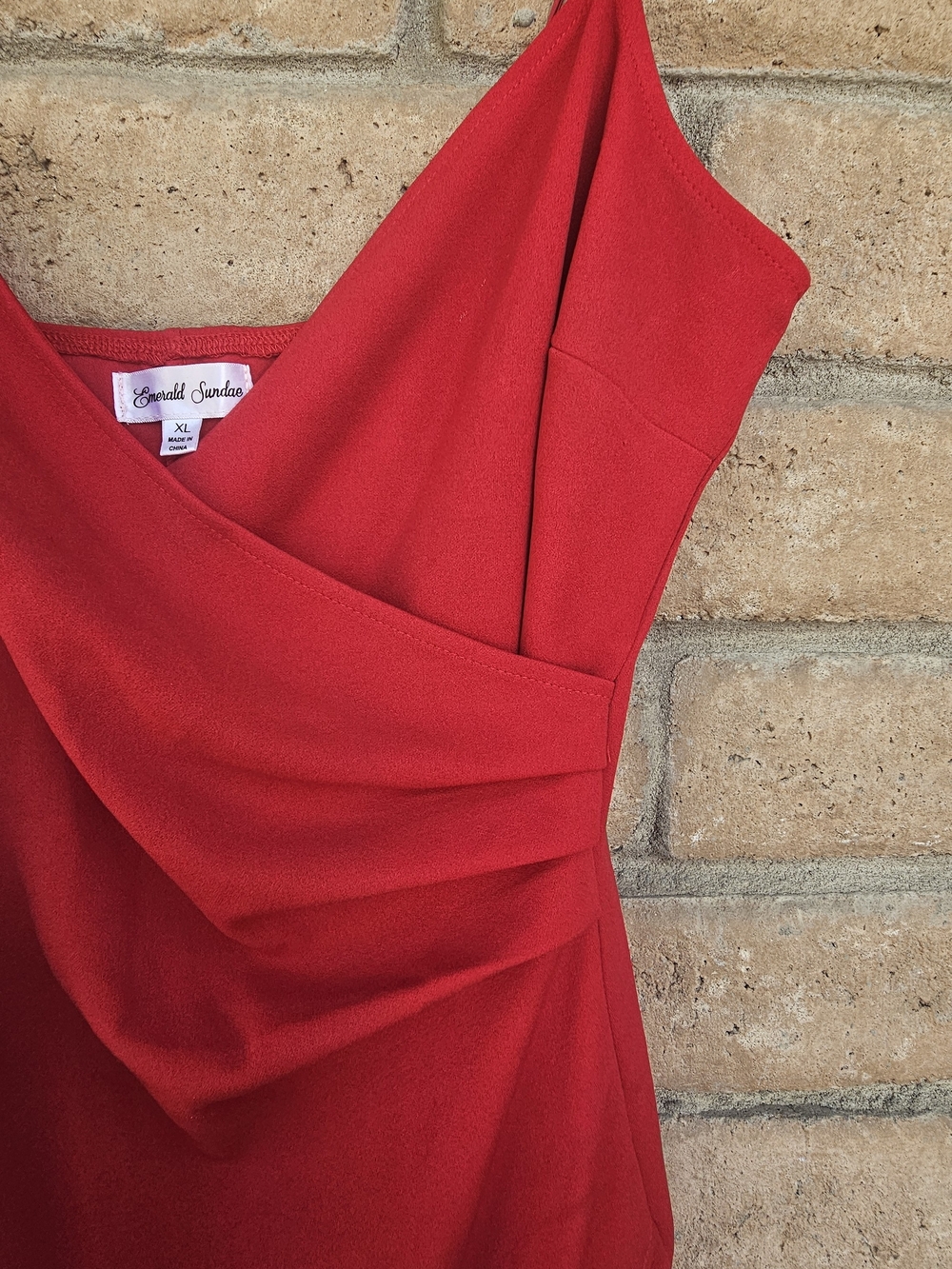 Emerald Sundae One-Shoulder Red Draped Cocktail Dress